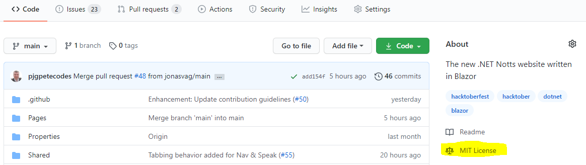 Screen shot of github showing the topics section.