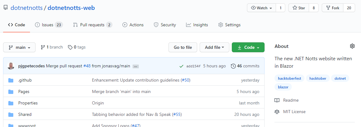 Screen shot of github showing the topics section.